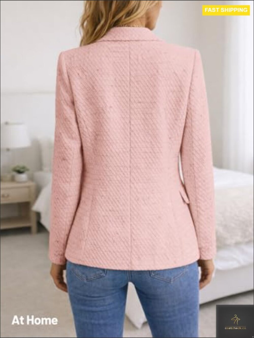 Women's Tweed Plaid Blazer Jacket Fully Lined Business Casual Elegant Work Coat - Picture 5 of 6